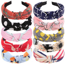 Korean Chiffon Print Striped Wide Headband Bow Knot Hairband Vintage for Women Girl Hair Accessories Lady Gift Wholesale